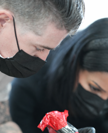 Close-up paramedical tattoo procedure work